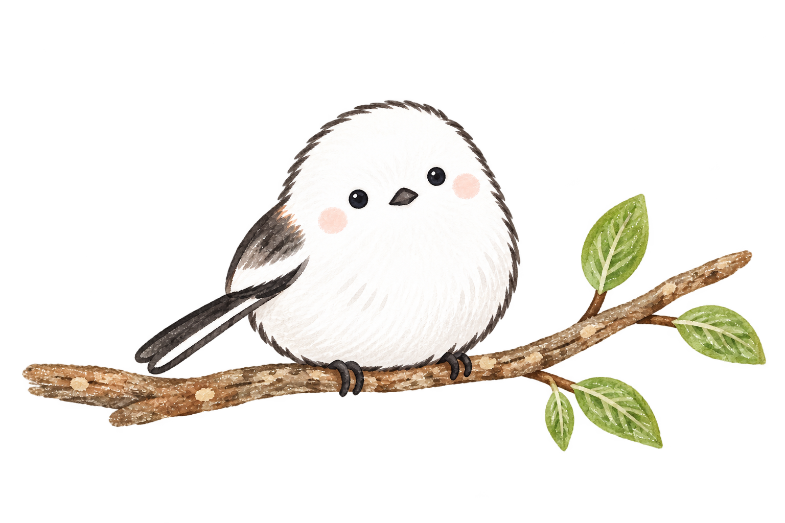 枝にとまるシマエナガのイラスト
